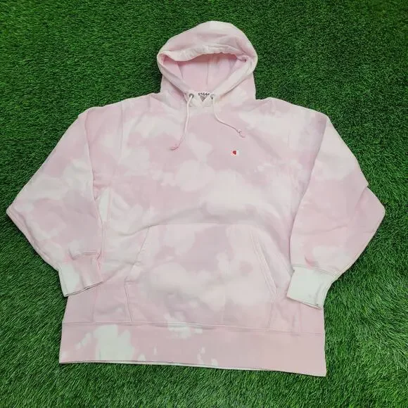 Vintage Y2K Champion Hoodie Large 24x28 Pink Bleached Reverse-Weave Baggy - Picture 1 of 16
